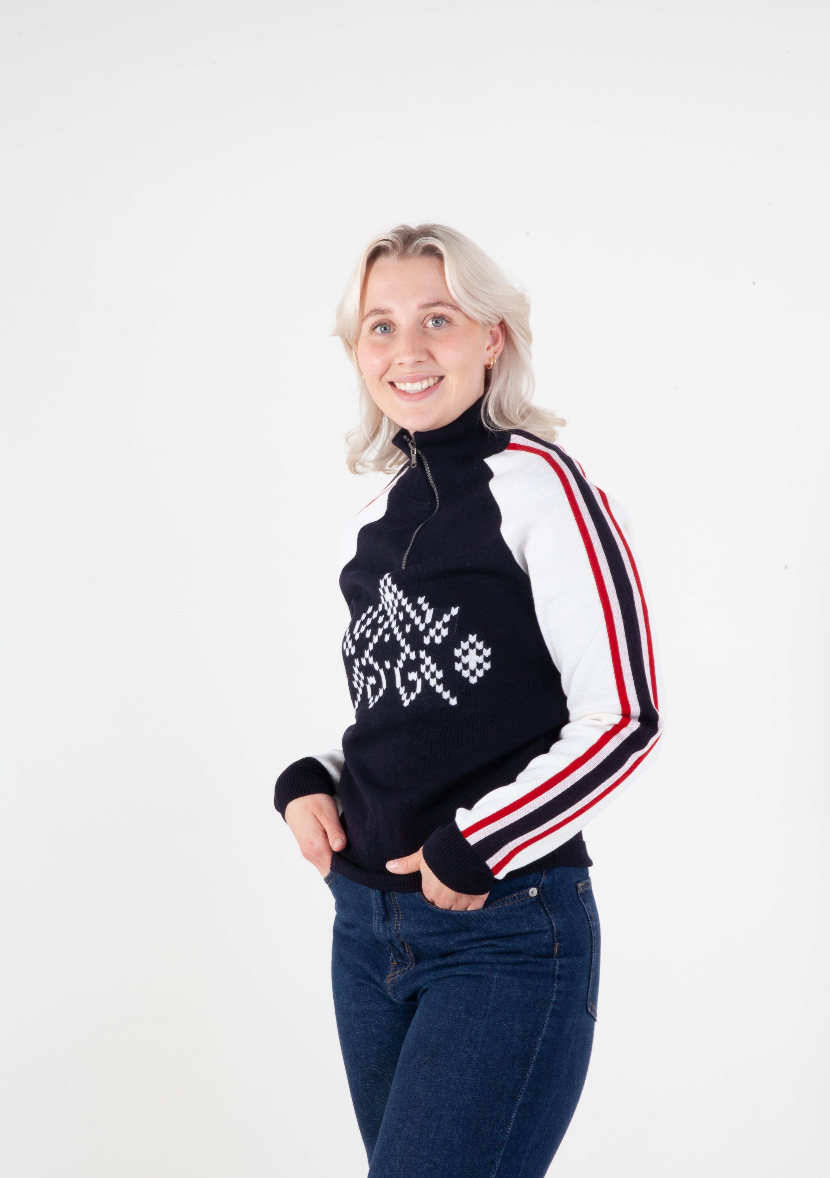 Numedal w/zip  - Navy/white/red