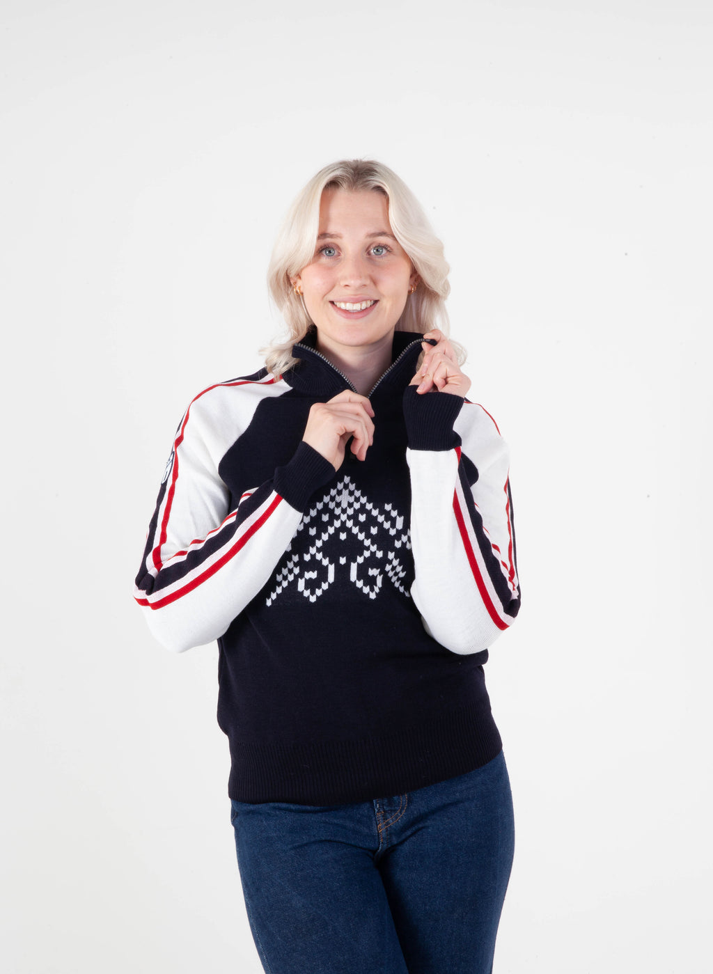 Numedal w/zip  - Navy/white/red