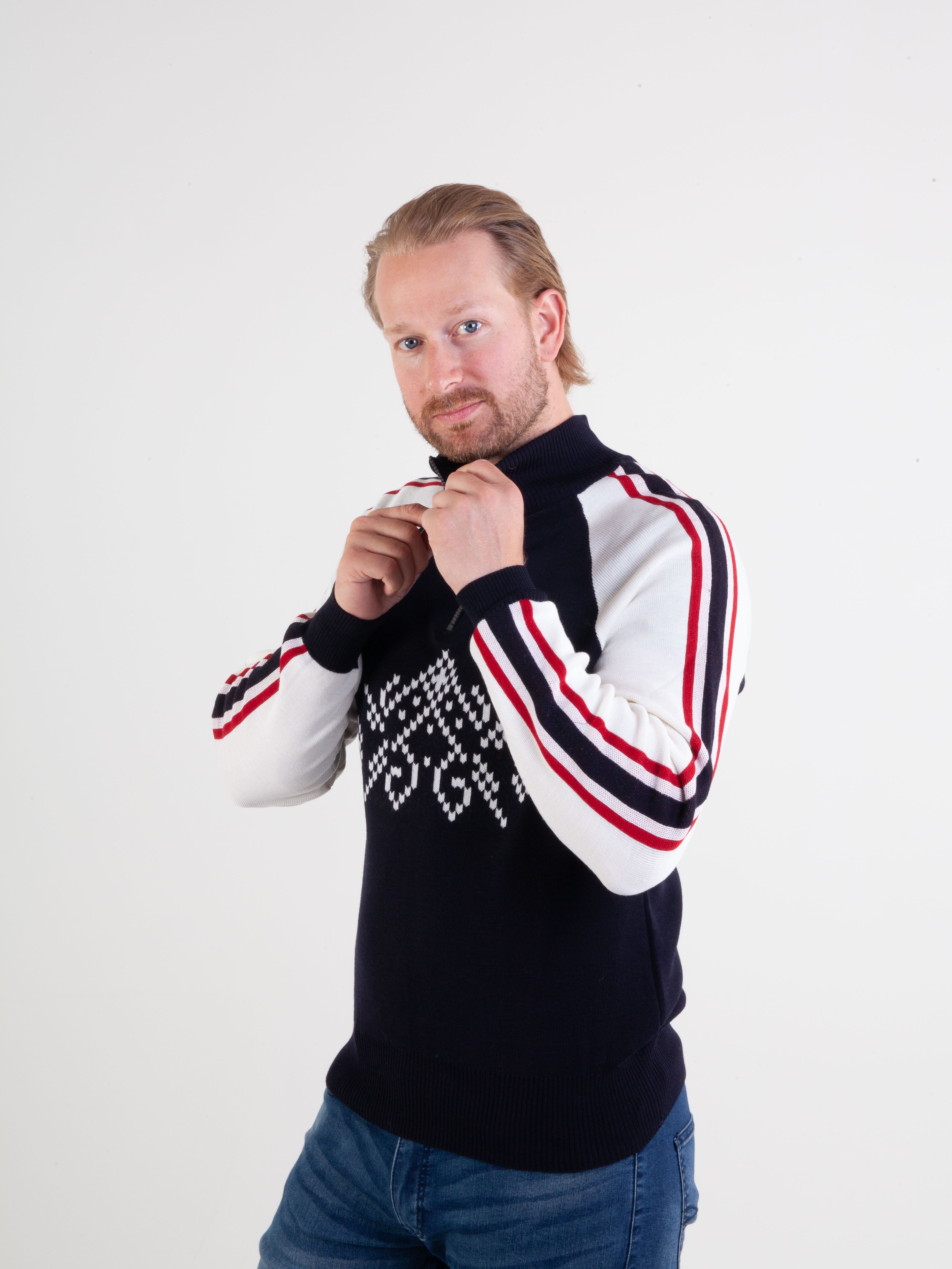 Numedal w/zip  - Navy/white/red